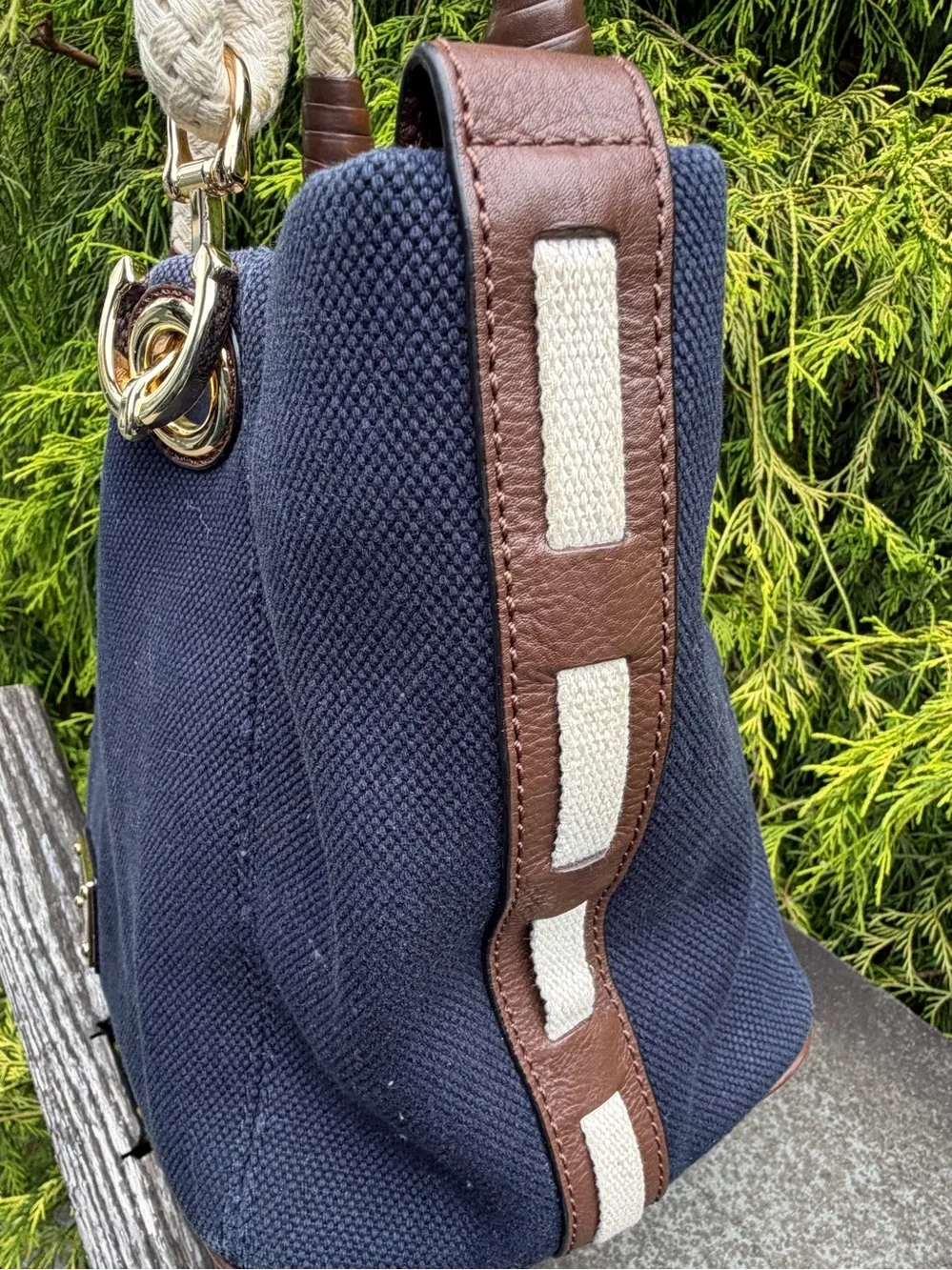 Michael Kors Marina Canvas Rope Handle Tote Navy